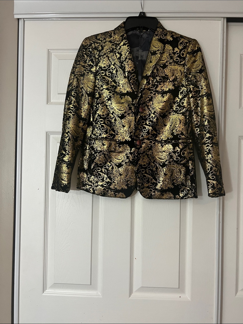Gold Brocade Kids Blazer Jacket Black & Gold